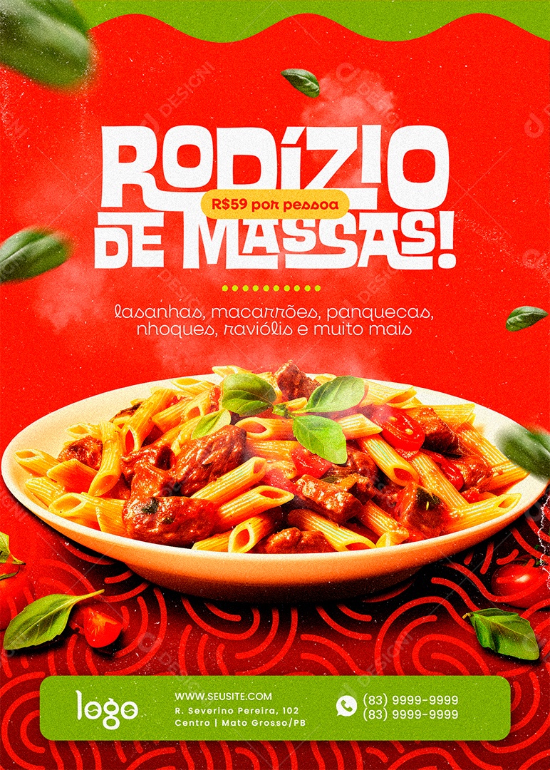 Flyer Massas Rodízio de Massas Social Media PSD Editável