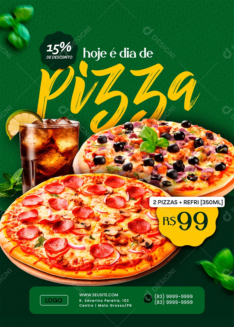 Flyer Pizzaria Hoje é Dia de Pizza 35% de Desconto Social Media PSD Editável