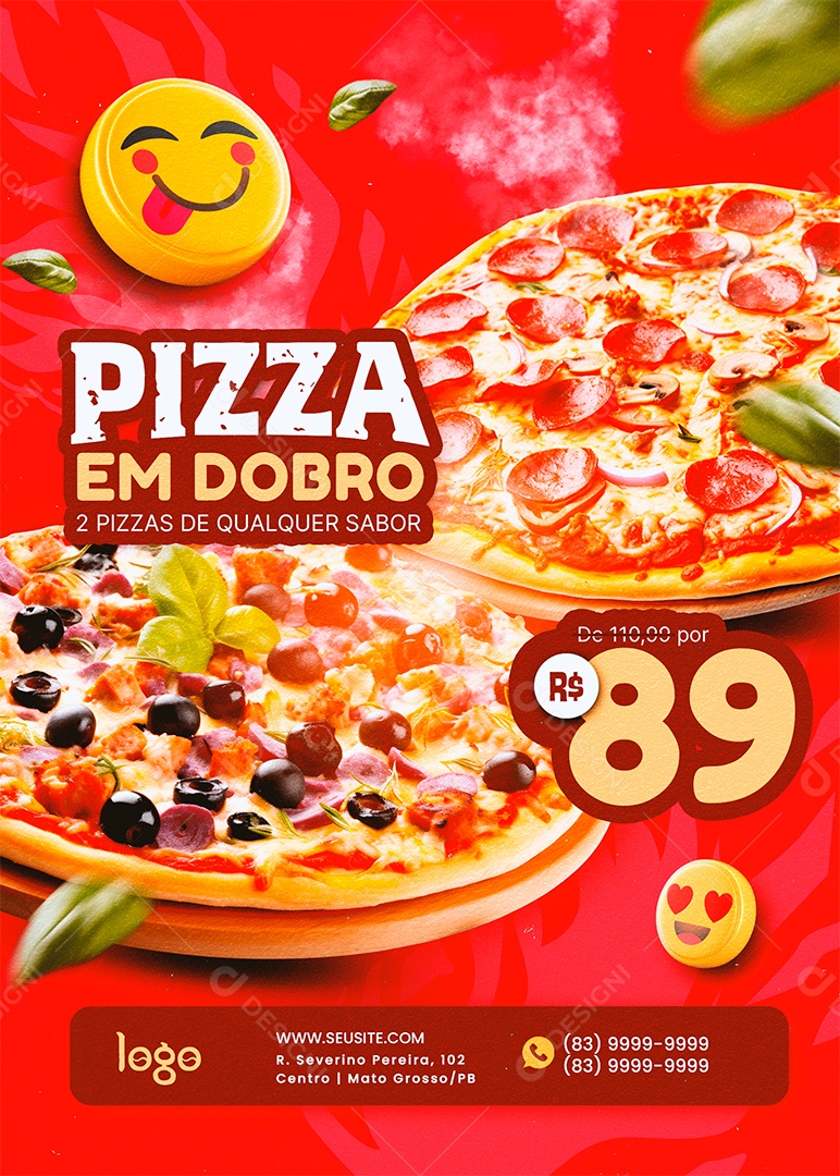 Flyer Pizzaria Pizza em Dobro Social Media PSD Editável