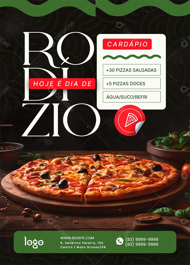 Flyer Pizzaria Hoje é Dia de Rodízio Social Media PSD Editável