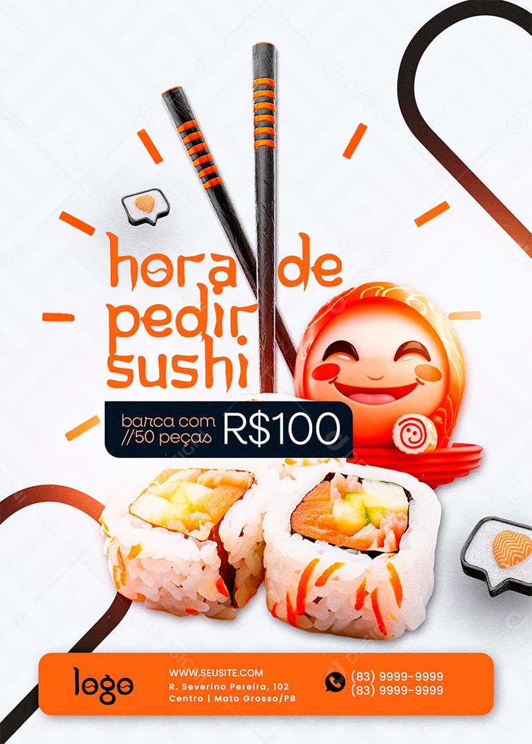 Flyer Sushi Hora de Pedir Sushi Social Media PSD Editável