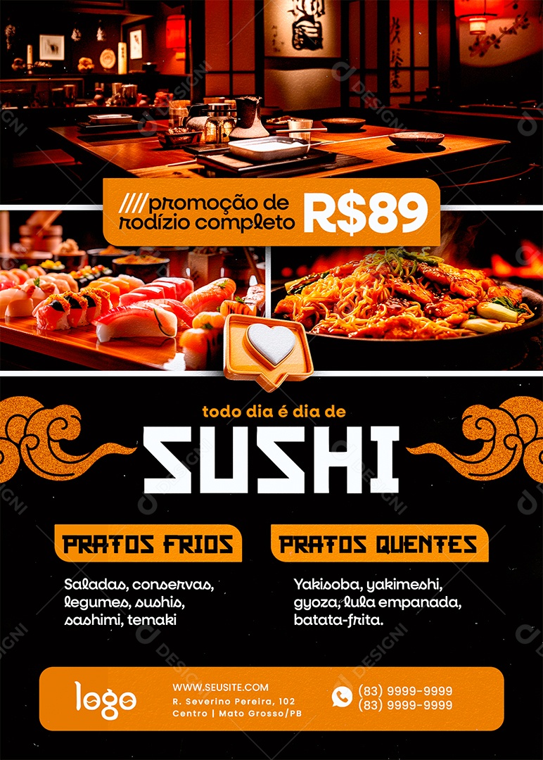 Social Media Flyer Sushi Promoção de Rodízio Completo PSD Editável