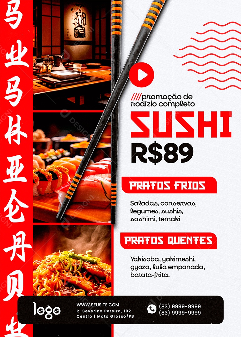 Flyer Sushi Promoção de Rodízio Completo Social Media PSD Editável