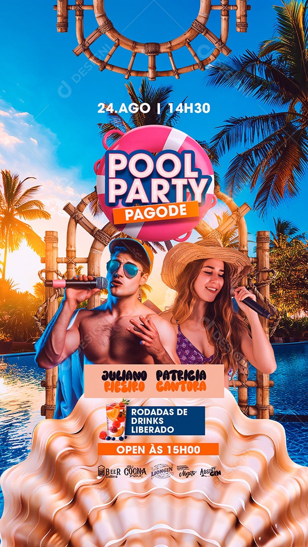 Story Flyer Pool Party Pagode Juliana Ribeiro Patricia Cantora Social Media PSD Editável