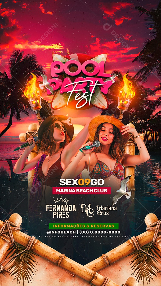 Story Flyer Pool Party Fest Fernanda Pires Mariana Cruz Social Media PSD Editável
