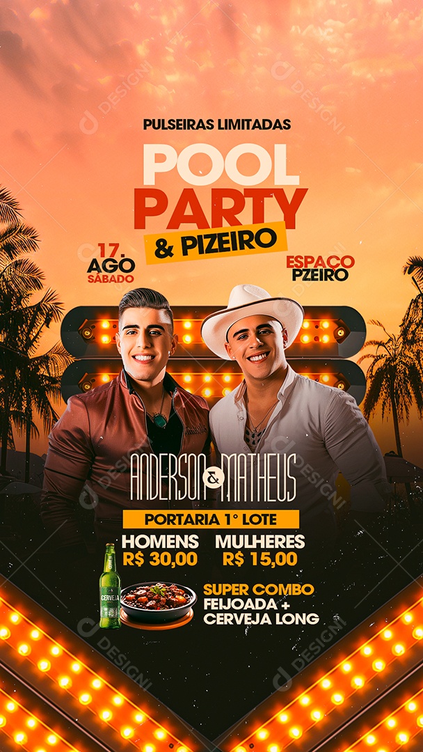 Story Flyer Pool Party e Pizeiro Social Media PSD Editável