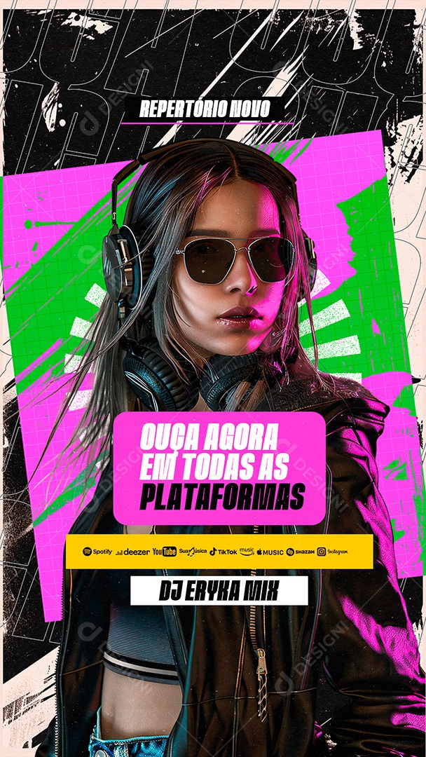 Story Flyer DJ Eryka Mix Ouça Agora Social Media PSD Editável