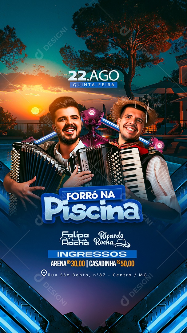 Story Flyer Forró na Piscina Felipe Rocha Ricardo Rocha Social Media PSD Editável