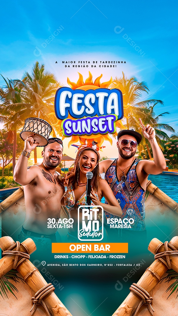 Story Flyer Festa Sunset Ritmo Sedutor Social Media PSD Editável