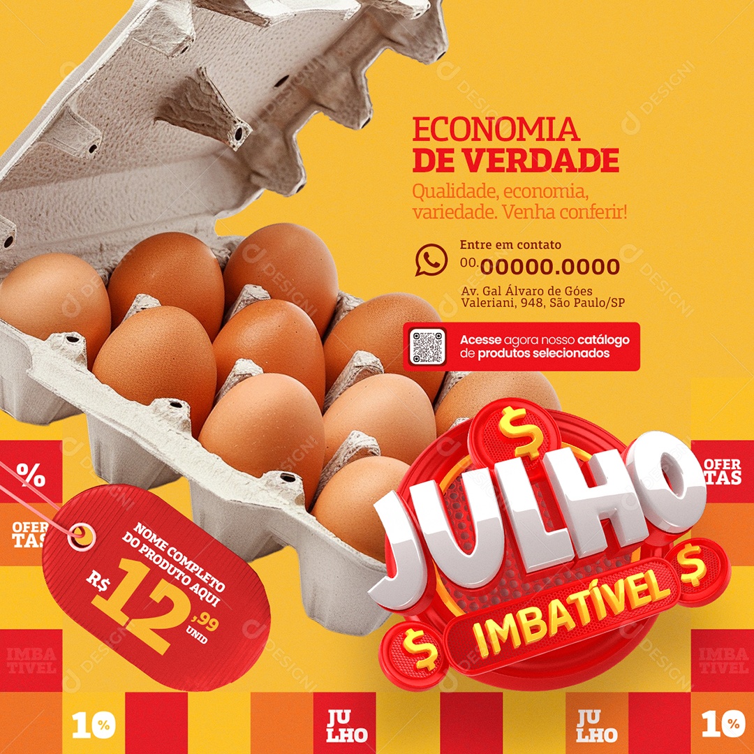 Supermercado Julho Imbatível Cartela de Ovos Social Media PSD Editável