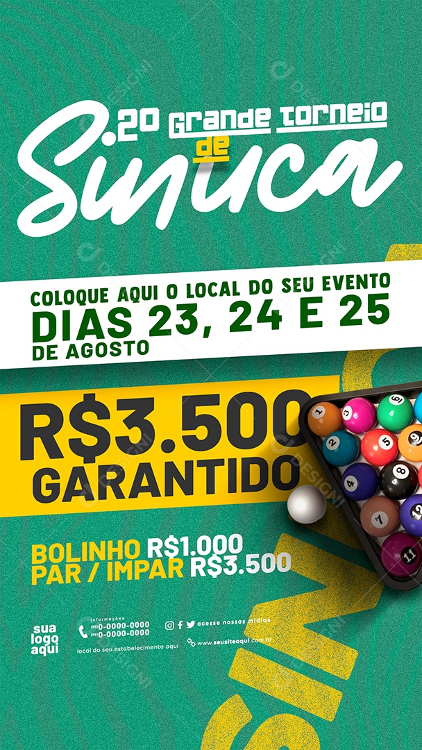 Story Grande Torneio de Sinuca Social Media PSD Editável