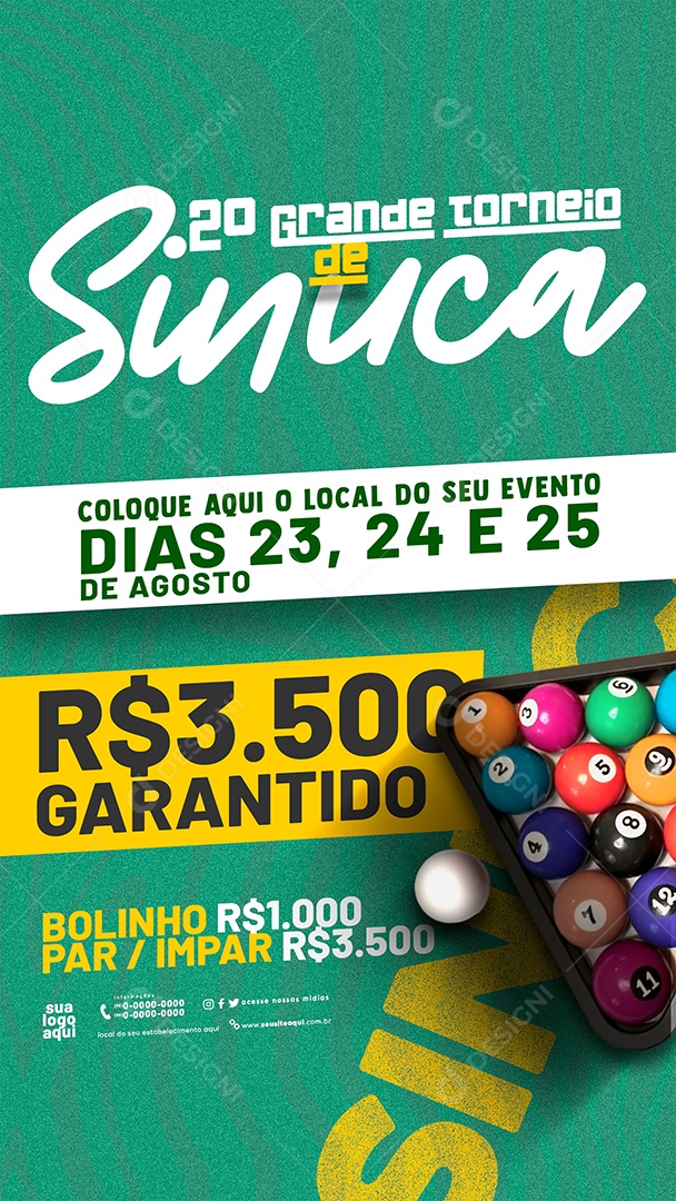Story Grande Torneio de Sinuca 3.500 Garantido Social Media PSD Editável
