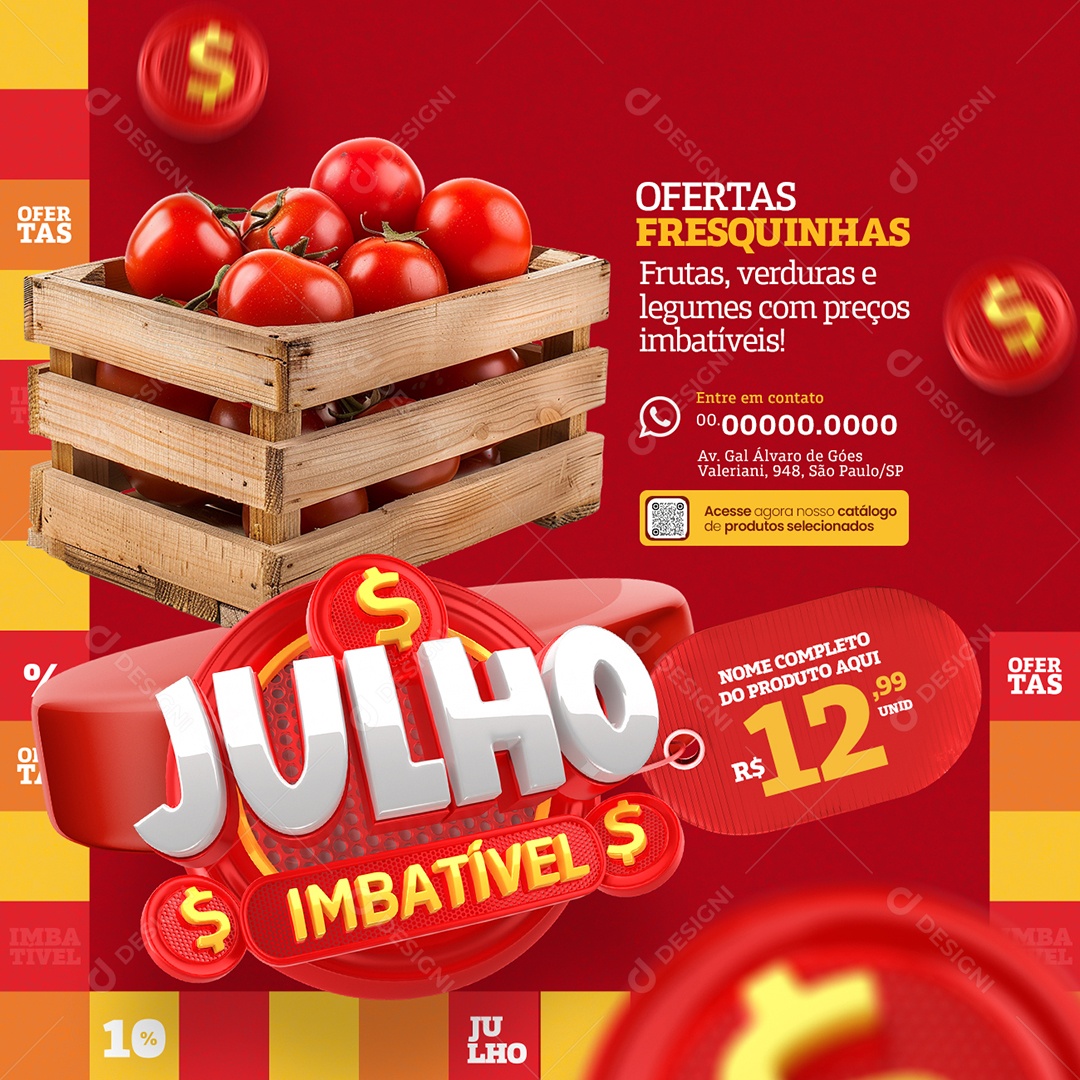 Supermercado Julho Imbatível Ofertas Fresquinhas Tomate Social Media PSD Editável