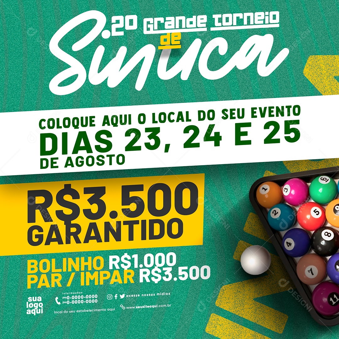 Feed Grande Torneio de Sinuca Social Media PSD Editável