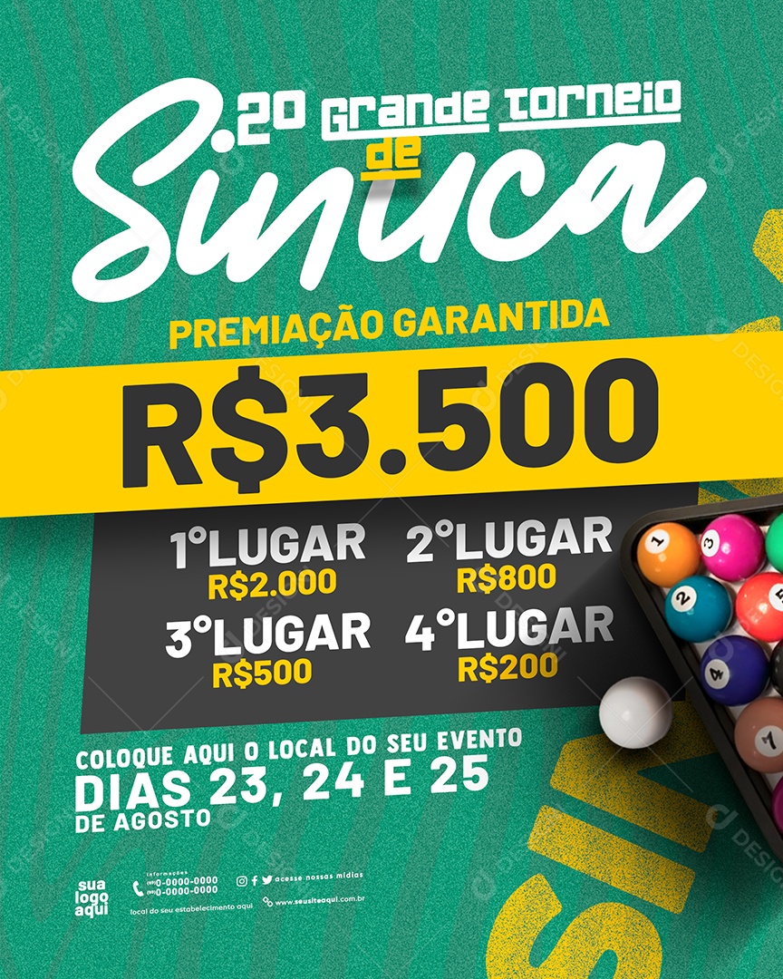 Grande Torneio de Sinuca 3.500 Garantido Social Media PSD Editável