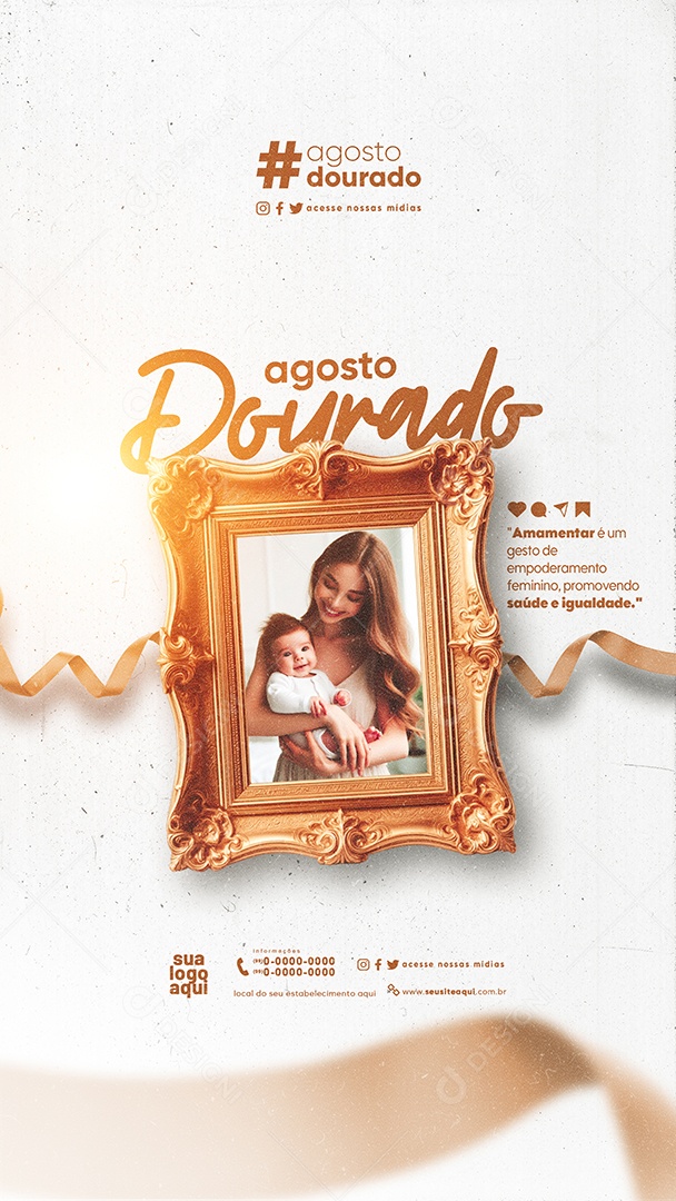 Story Agosto Dourado Gesto de Empoderamento Feminino Social Media PSD Editável