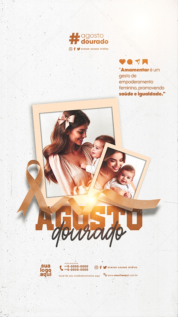 Story Agosto Dourado Amamentar é um Gesto Social Media PSD Editável