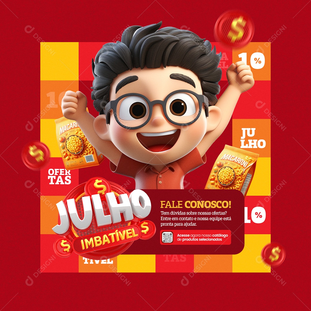 Supermercado Julho Imbatível Fale Conosco Social Media PSD Editável