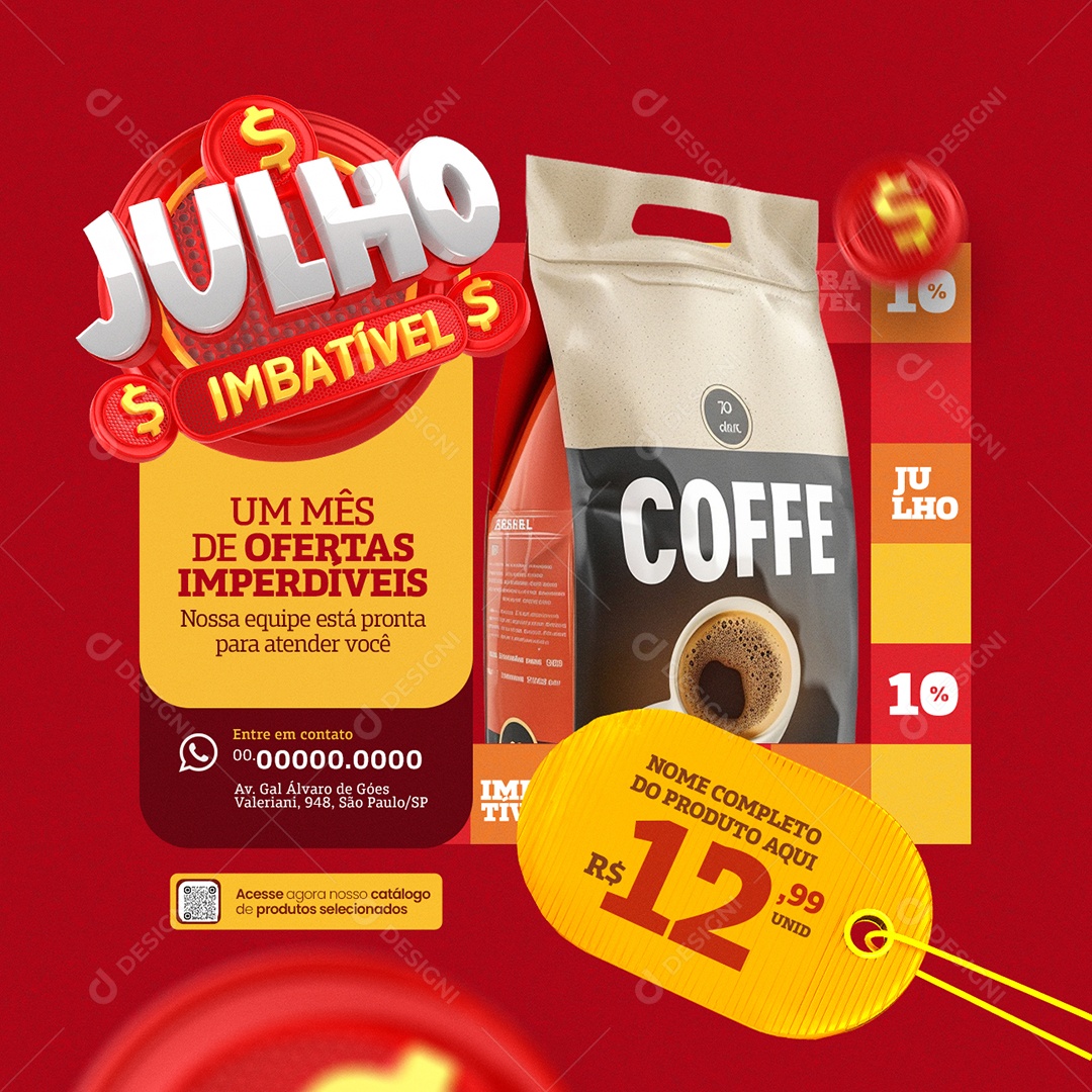 Supermercado Julho Imbatível Café Social Media PSD Editável