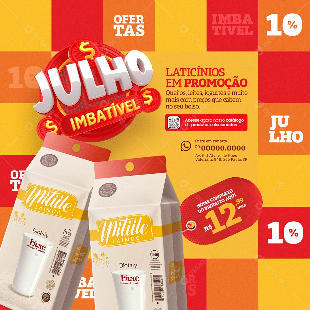 Supermercado Julho Imbatível Laticínios em Promoção Social Media PSD Editável