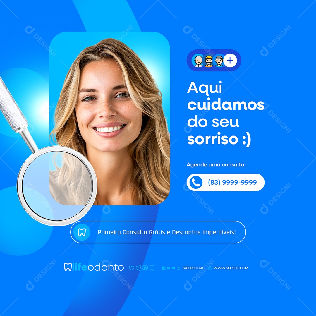 Dentista Aqui Cuidamos do Seu Sorriso Social Media PSD Editável
