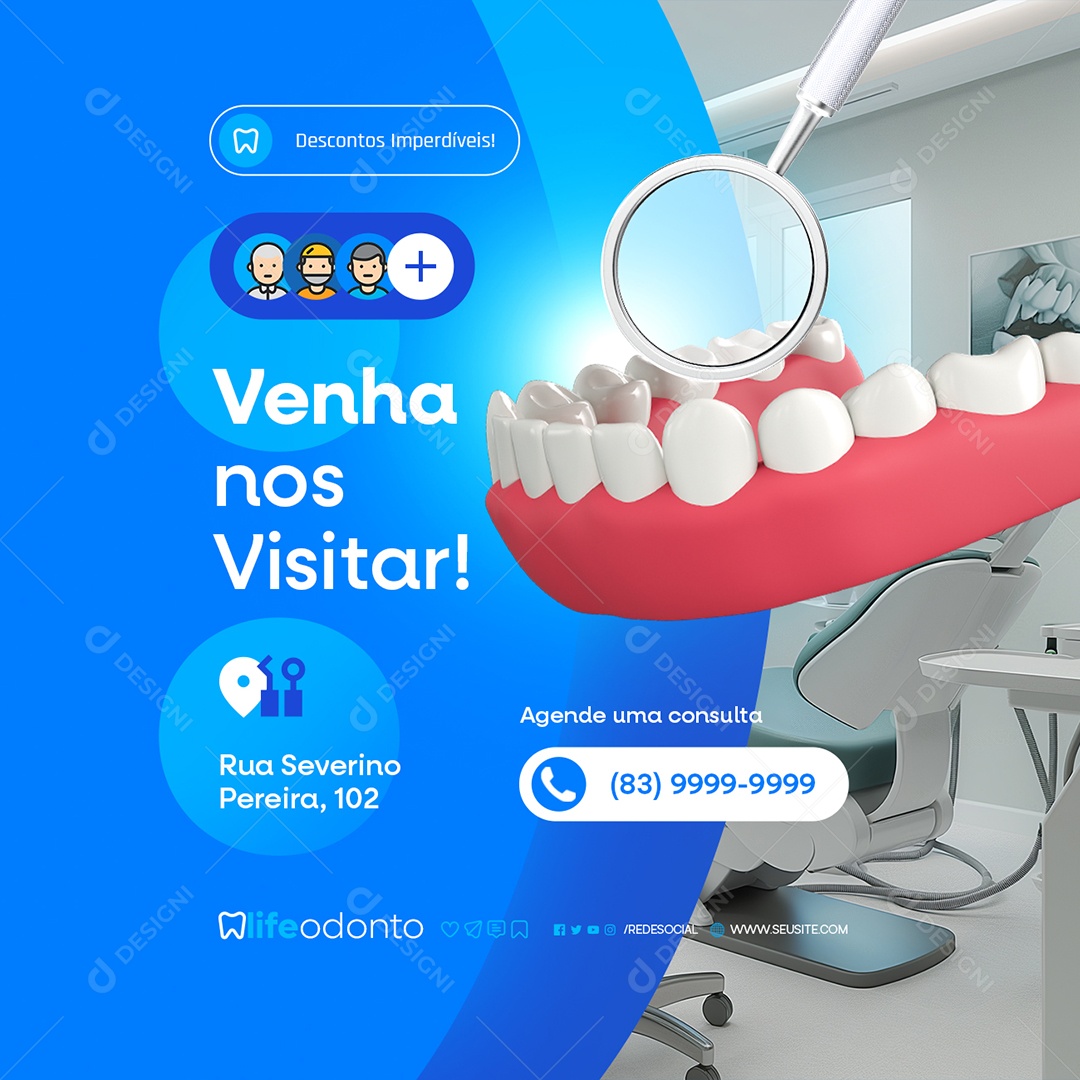 Dentista Venha nos Visitar Social Media PSD Editável