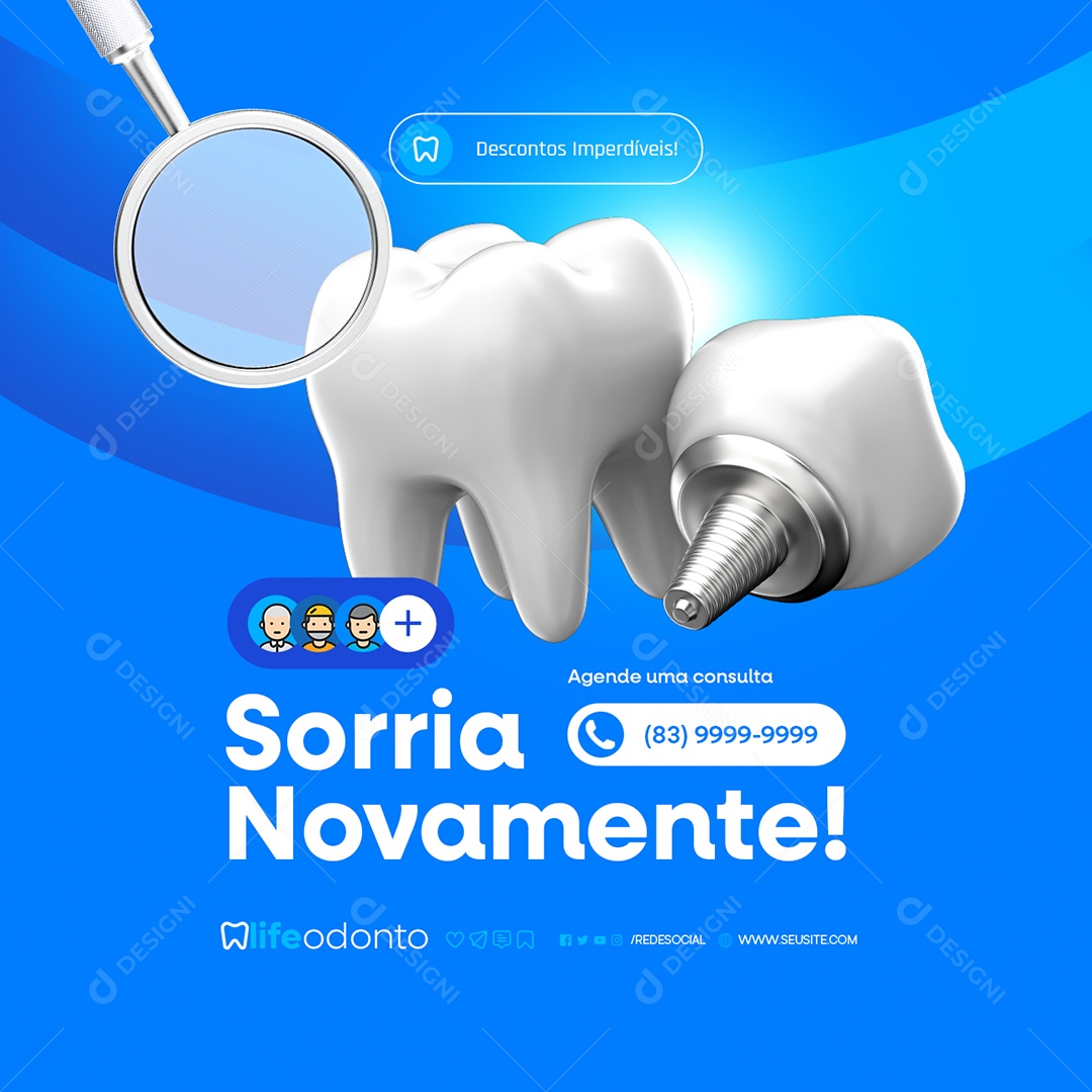 Dentista Sorria Novamente Social Media PSD Editável