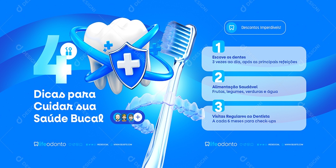 Carrossel Dentista 4 Dicas para Cuidar Social Media PSD Editável