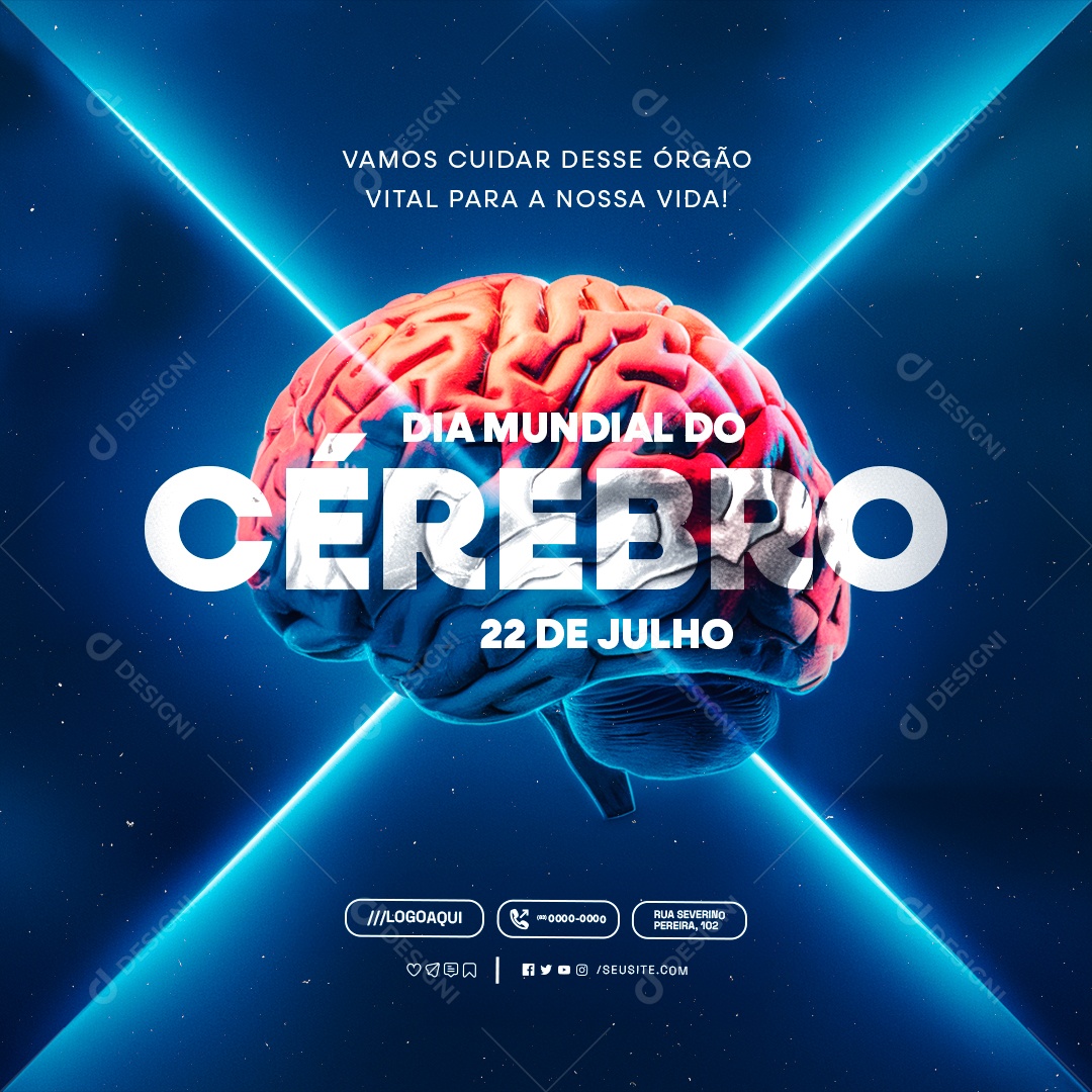 Social Media Dia Mundial Do Cérebro 22 De Julho PSD Editável