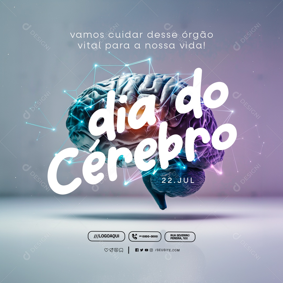 Dia Do Cérebro 22 De Julho Vamos Cuidar Social Media PSD Editável
