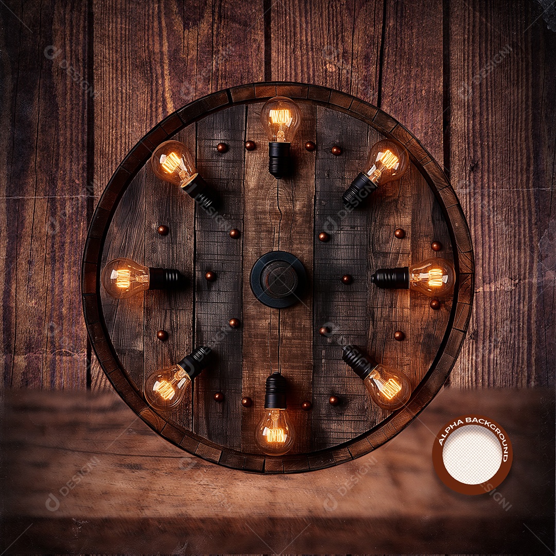Círculo e Luminarias Elemento 3D de Madeira para Composição PSD