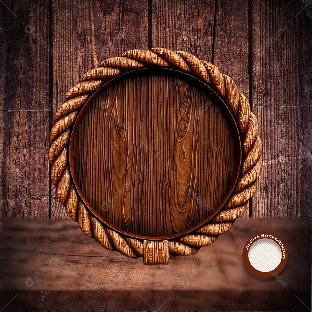 Wooden Circle and Rope 3D Element for PSD Composition