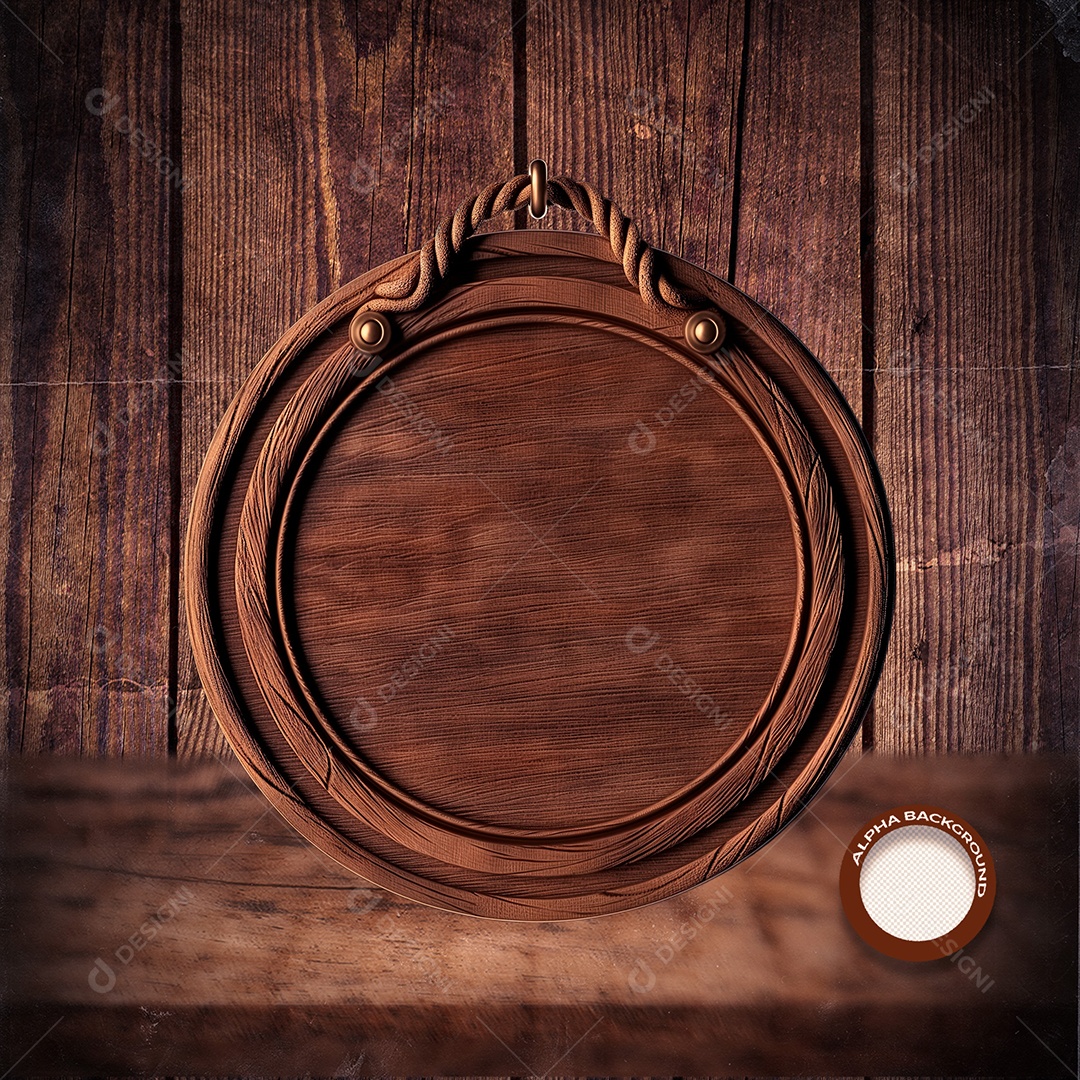 Círculo Base de Madeira Escura Elemento 3D para Composição PSD
