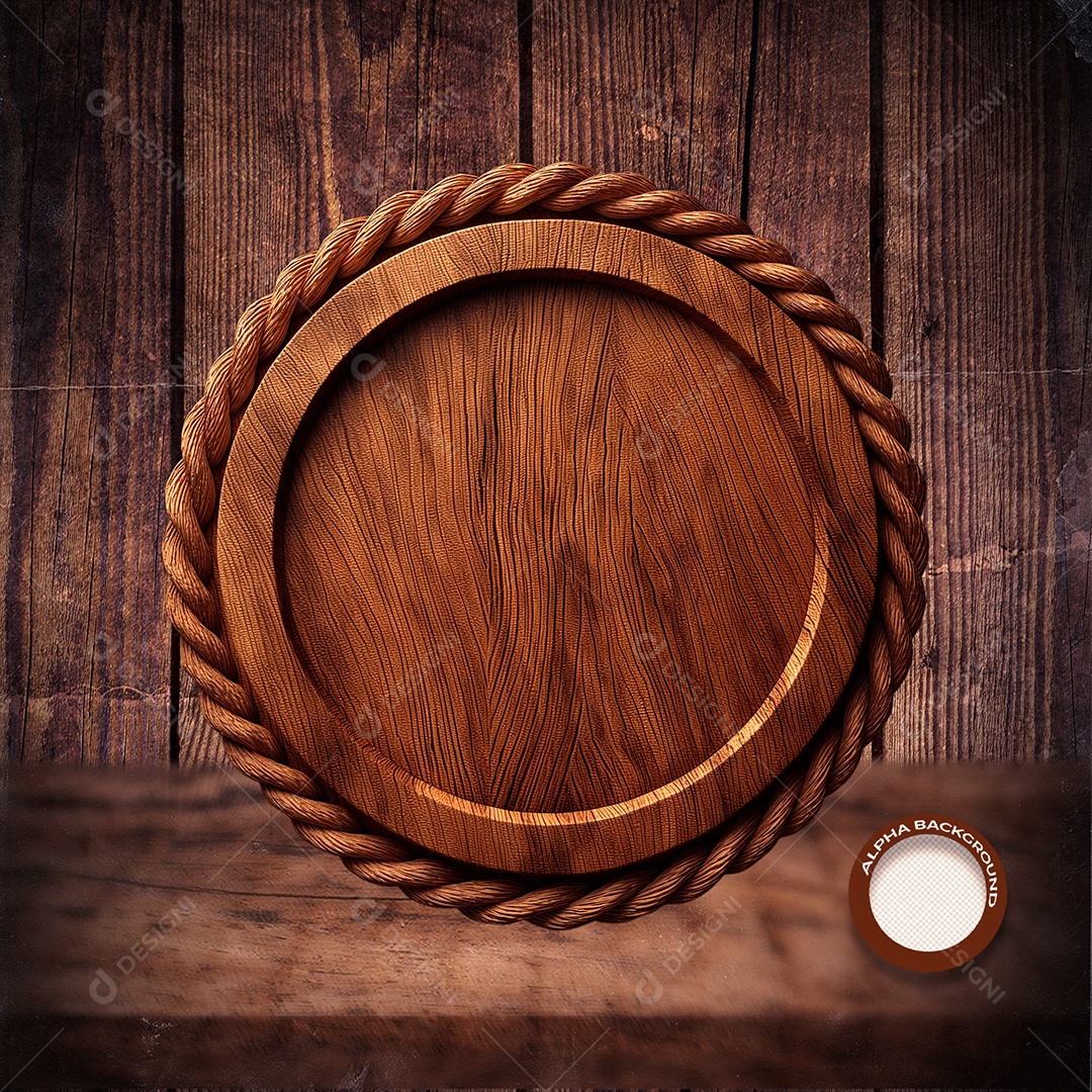 Círculo Base de Madeira Elemento 3D para Composição PSD