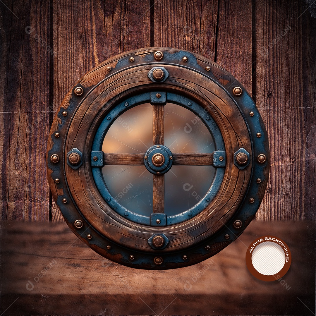 Círculo Base de Madeira e Estrutura de Ferro Elemento 3D para Composição PSD
