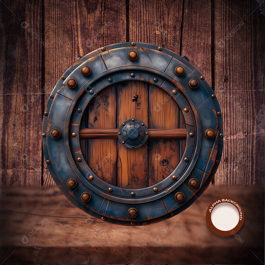 Círculo de Madeira e Ferro Elemento 3D para Composição PSD