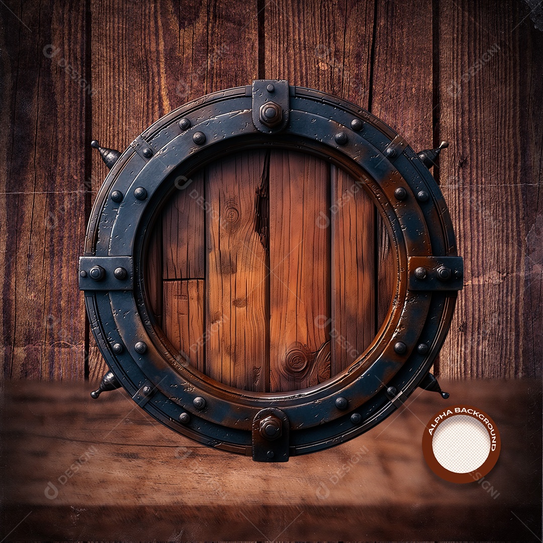 Círculo Base de Madeira e Ferro Elemento 3D para Composição PSD