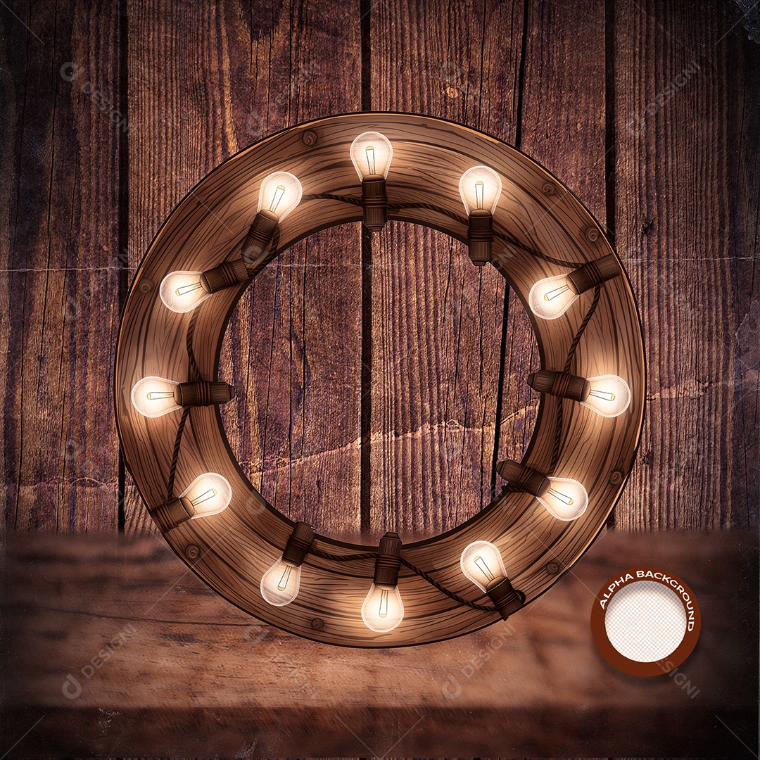 Círculo Base de Madeira Iluminado Elemento 3D para Composição PSD