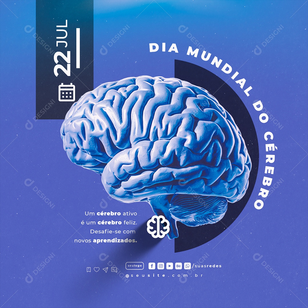 Dia Mundial Do Cérebro 22 De Julho Um Cérebro Ativo Social Media PSD Editável