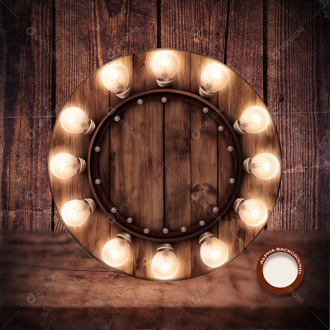 Círculo de Madeira Decorado com Luzes Elemento 3D para Composição PSD