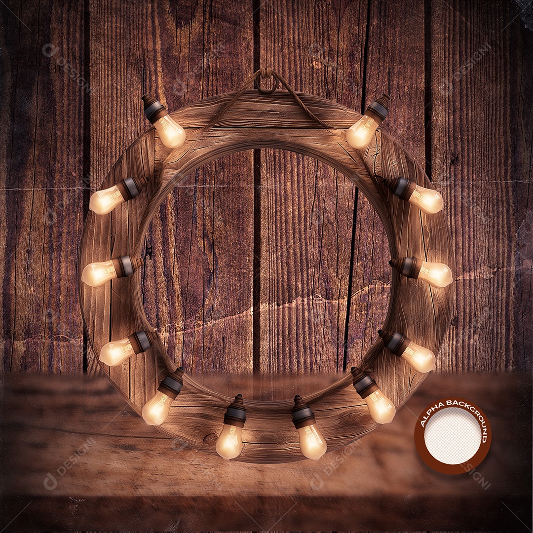 Círculo de Madeira e Luminarias Elemento 3D para Composição PSD