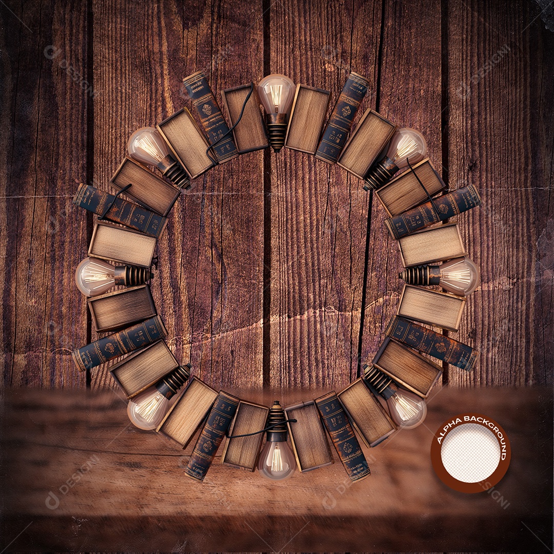 Círculo de Madeira e Ferro e Luzes Elemento 3D para Composição PSD