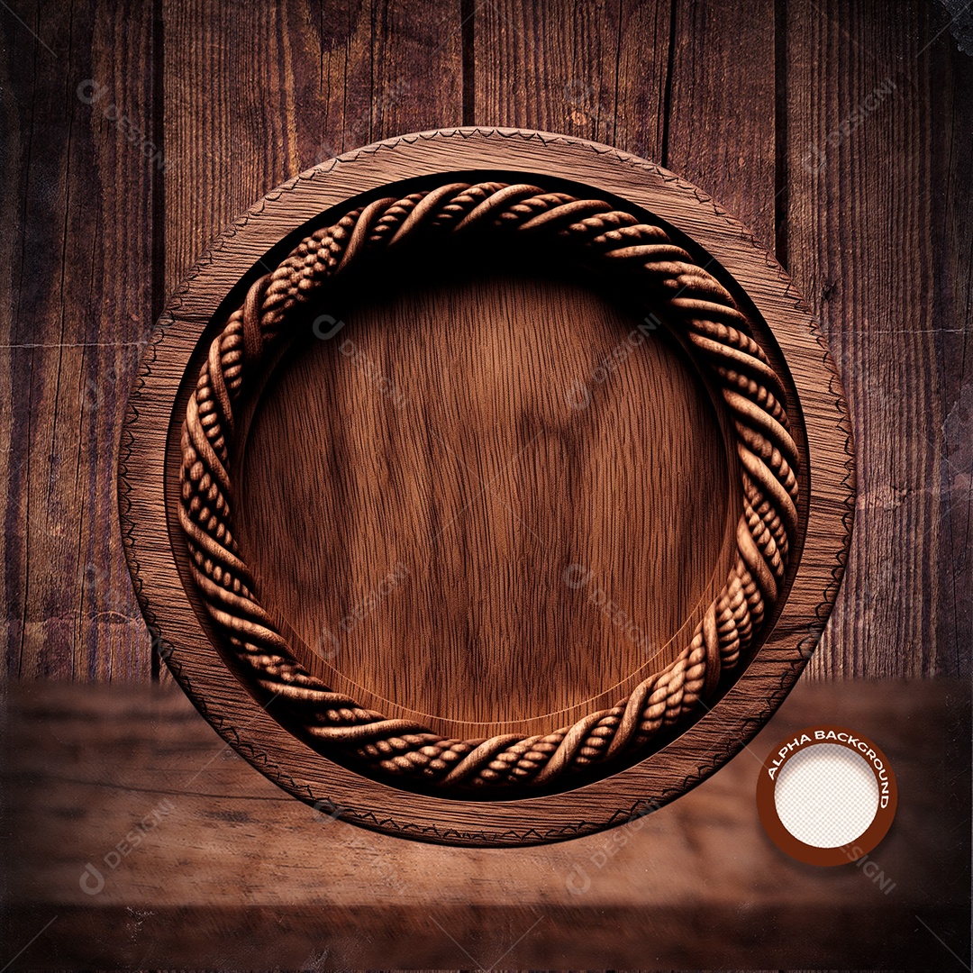 Círculo de Madeira Decorado Elemento 3D para Composição PSD