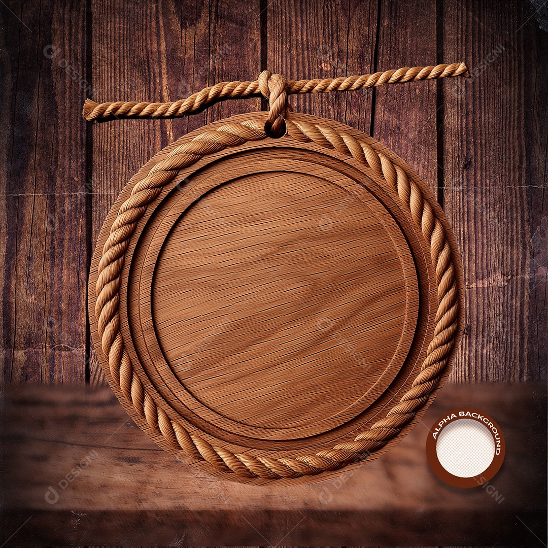 Círculo de Madeira Elemento 3D para Composição PSD