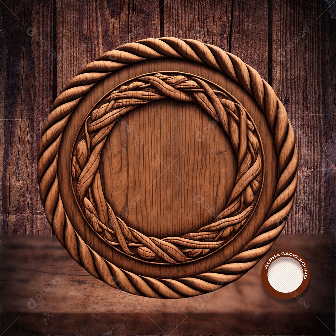 Círculo Base de Madeira Detalhada Elemento 3D para Composição PSD