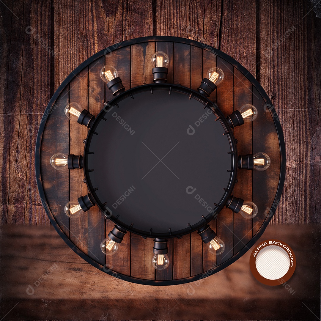 Círculo de Madeira e Luzes Elemento 3D para Composição PSD