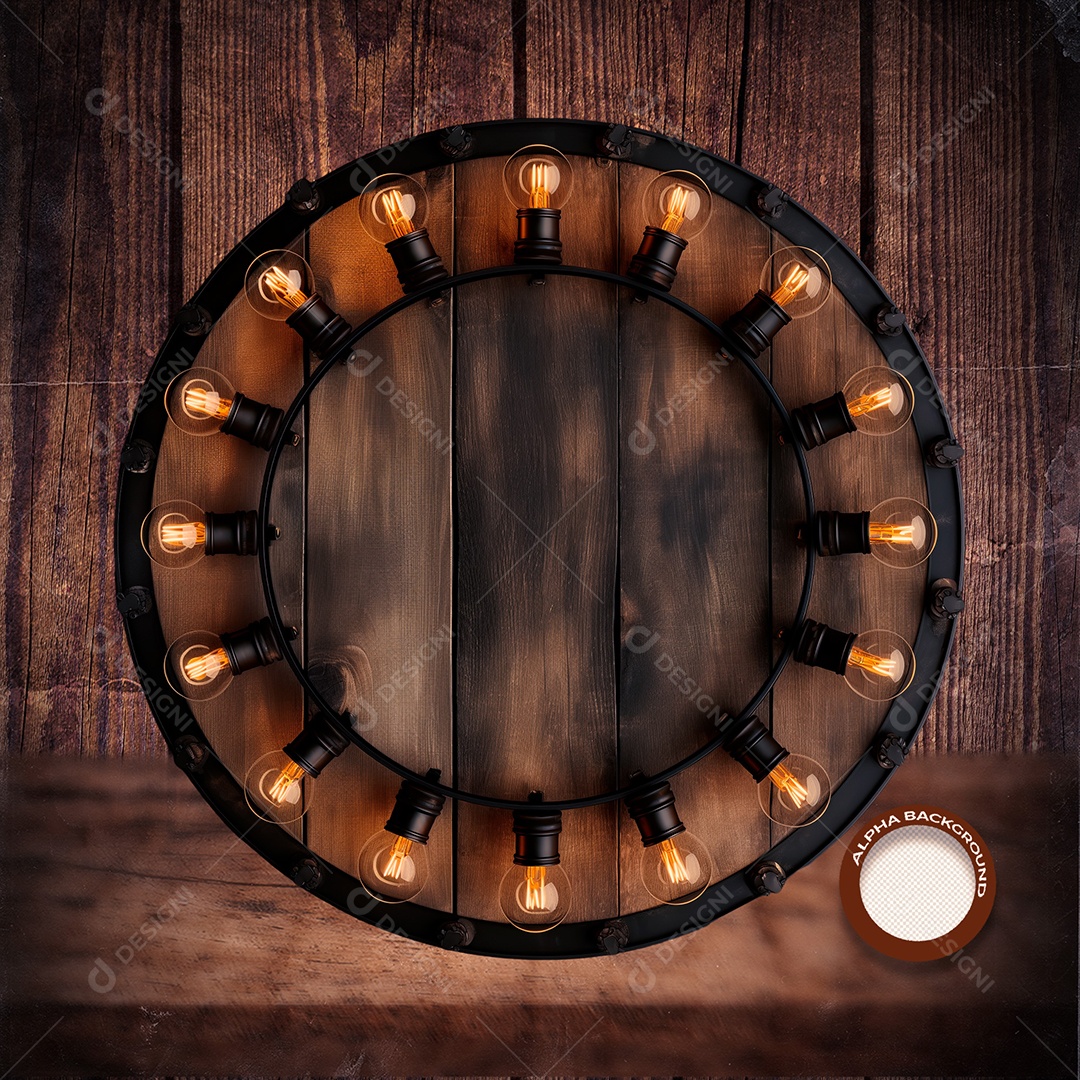 Círculo Base de Madeira e Luzes Elemento 3D para Composição PSD