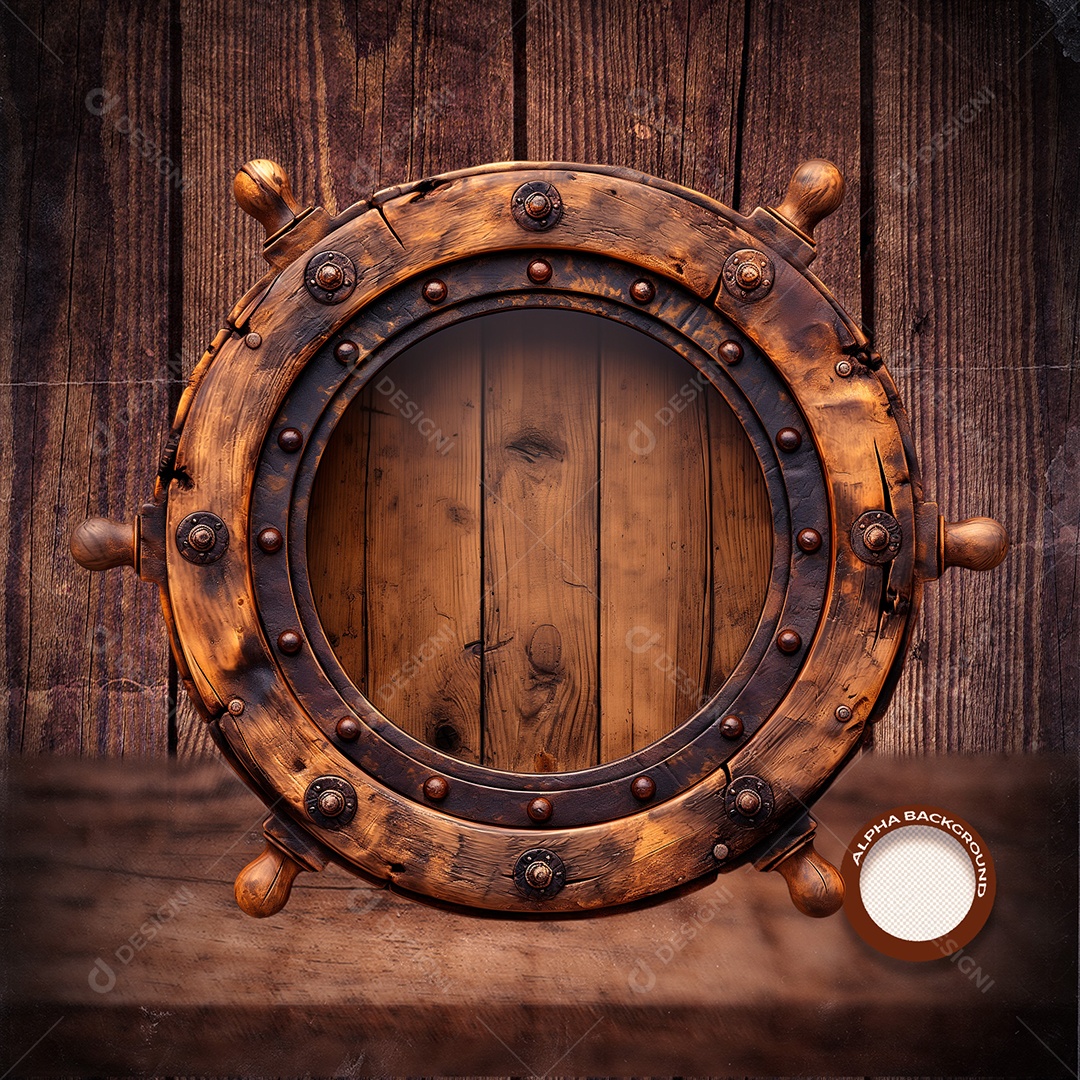 Círculo Base de Madeira e Ferro Elemento 3D para Composição PSD