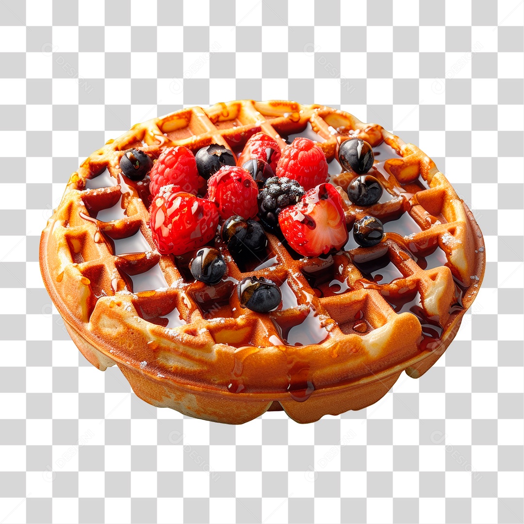 Waffle com Cobertura de Frutas PNG Transparente