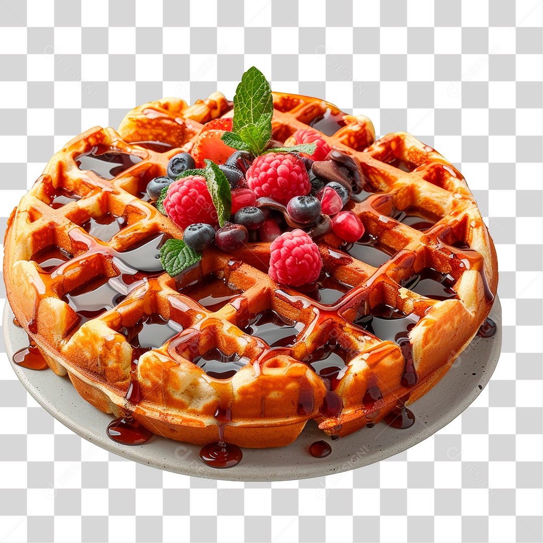 Waffle com Cobertura de Frutas PNG Transparente